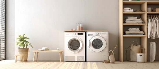Laundry room interior with washing machine