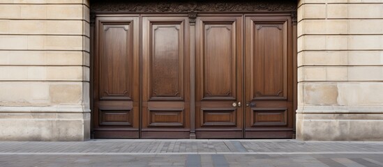 Fashionable wooden door in the city of love With copyspace for text - obrazy, fototapety, plakaty