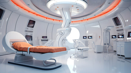 Futuristic healthcare room at modern hospital.