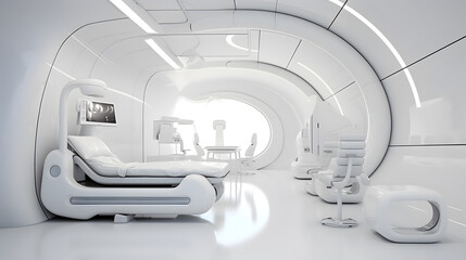 Futuristic healthcare room at modern hospital.