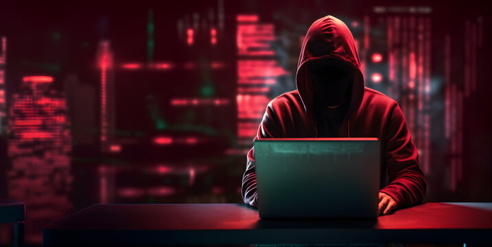 Anonymous hacker with computer. Concept of cybercrime, cyberattack, dark web.