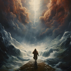 Moses dividing the red sea in exodus - obrazy, fototapety, plakaty