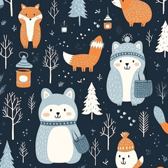 seamless pattern with charismas trees, Seamless pattern with cute winter. Vector illustration.