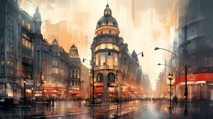 Illustration of beautiful view of the city of Madrid, Spain - obrazy, fototapety, plakaty