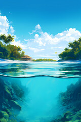Fototapeta na wymiar Illustration of a beautiful view of a tropical island