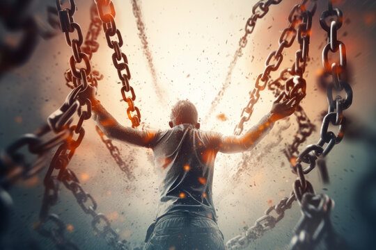 Person break from chains, AI generated