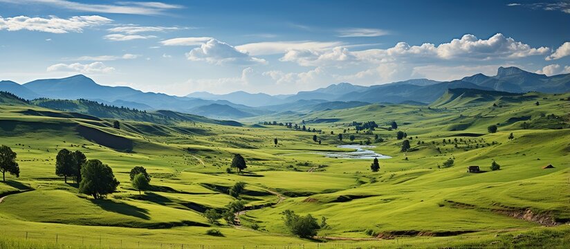 Panorama of beautiful countryside. Sunny afternoon. wonderful springtime landscape in mountains. © Mas