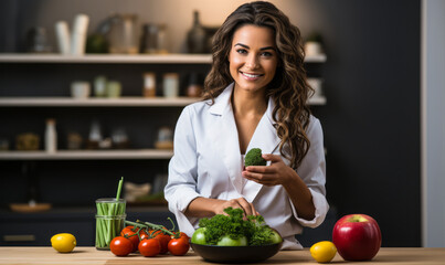 portrait of Dietitian and Nutritionist, who Plan and conduct food service or nutritional programs to assist in the promotion of health and control of disease.