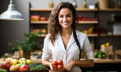 portrait of Dietitian and Nutritionist, who Plan and conduct food service or nutritional programs to assist in the promotion of health and control of disease. - obrazy, fototapety, plakaty