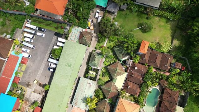 4K aerial footage of the Bali forest (Asia, Indonesia). Island full of vegetation and fauna with a mild climate. A tourist destination where you can relax in luxurious hotels.