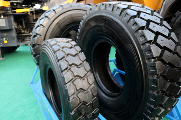 Photo of heavy  wheels with large tires and clearly visible bolts