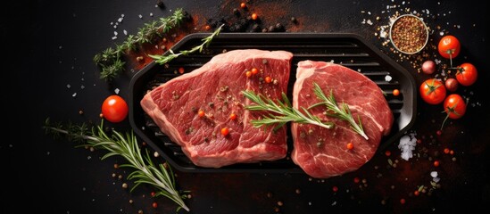 Grilled striploin steak made with fresh ingredients With copyspace for text