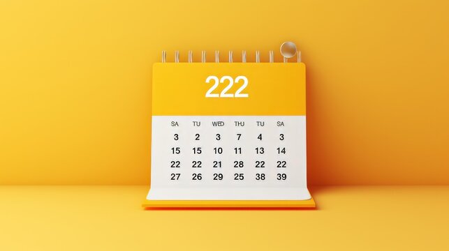 Desktop calendar on a yellow background. 