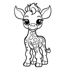 giraffe black and white vector illustration for coloring book