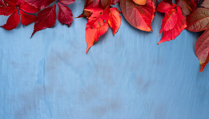 red autumn leaves, Autumnal Tranquility: Aerial View of Red Leaves with Copy Space,  AI Generated