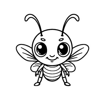 Bee black and white vector illustration for coloring book