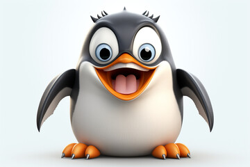 cute cartoon penguin monster on white background - obrazy, fototapety, plakaty