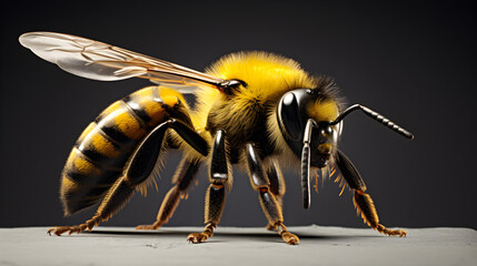 Close-up detail on a bee pollinating flower on a black background. Most important animals on the planet. - obrazy, fototapety, plakaty