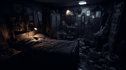 Haunted House Vibes: A Spine-Chilling Bedroom,generated by IA