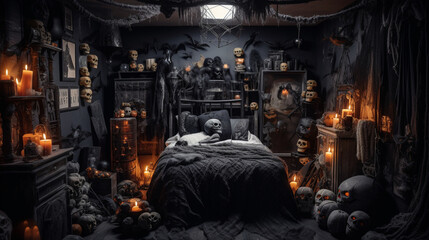 Sinister Halloween Decor: A Creepily Captivating Room ,generated by IA
