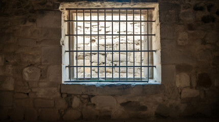 Window with bars in the old fortress