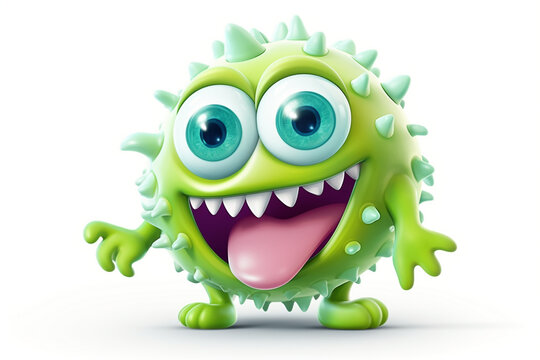 cute cartoon bacteria germ monster on white background