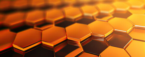 Hexagon in orange color. 3D rendering bee background.