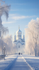Znamensky Cathedral on a winter day in Veliky Novgorod. - obrazy, fototapety, plakaty
