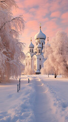 Znamensky Cathedral on a winter day in Veliky Novgorod.