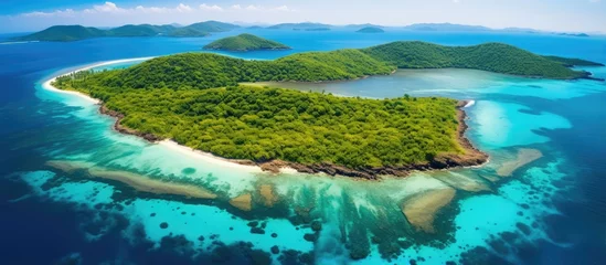 Zelfklevend Fotobehang Stunning bird s eye view of Mayotte s lagoon reef and island With copyspace for text © 2rogan