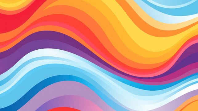 Rainbow groovy wavy line design in 1970s hippie retro style abstract background.