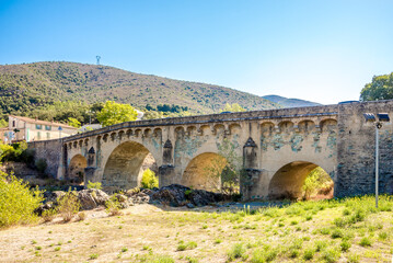View at the Ancient bridge in Morosaglia (Ponte Leccia) in Corsica - France