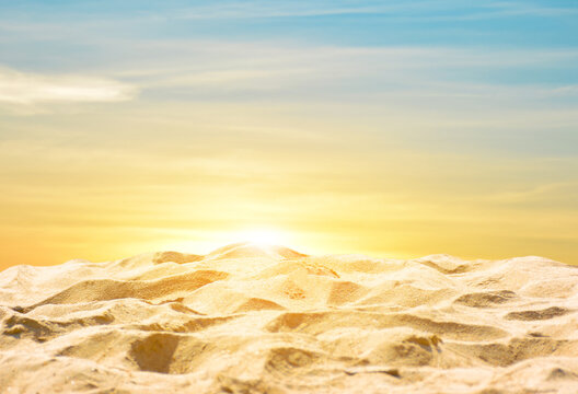 Sandy beach and sunshine sky background