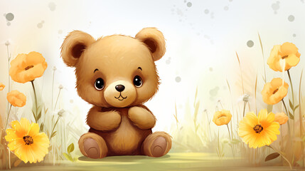 Baby Little bear cute a beautiful garden background