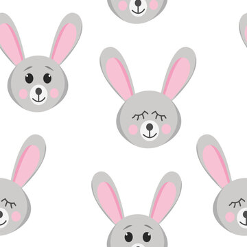 hare seamless pattern. cute animal in flat style.