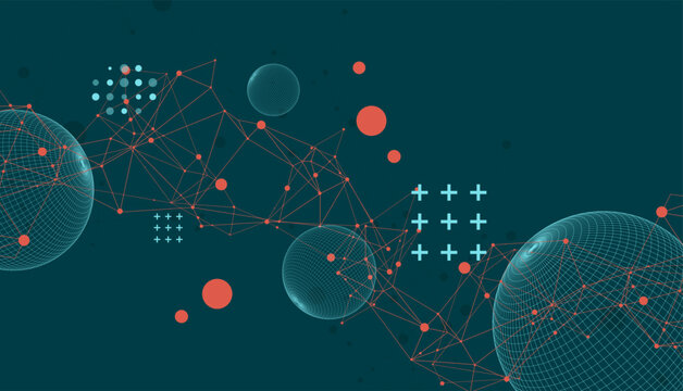 Abstract sphere background with plexus effect. 3D surface.