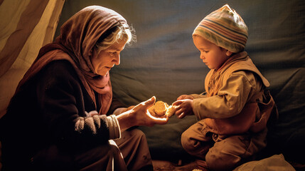 Obraz premium poor woman with her babychild