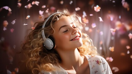 Girl Finds Joy In The Magic Of Music . Сoncept Music As Therapy, Benefits Of Music, Finding Happiness Through Music