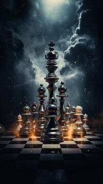 Abstract fantasy chess with dark and gold concept background