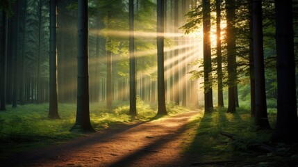 Serene Forest Illuminated By Radiant Spring Sun Rays