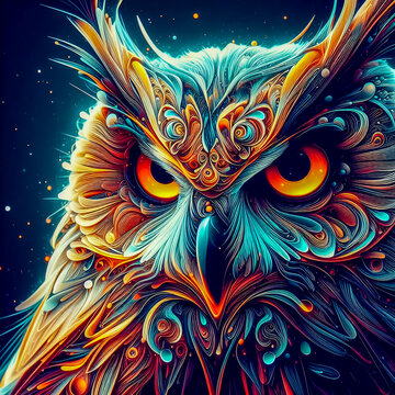 Super owl with a futuristic face and elegant colors.