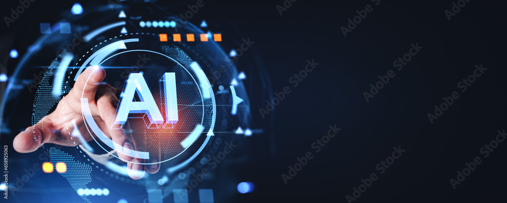 Poster man hand using ai interface