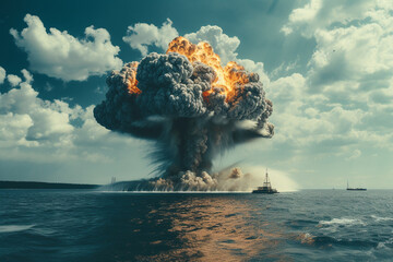 thermonuclear explosion. generative ai. nuclear mushroom. threat of nuclear war. - obrazy, fototapety, plakaty