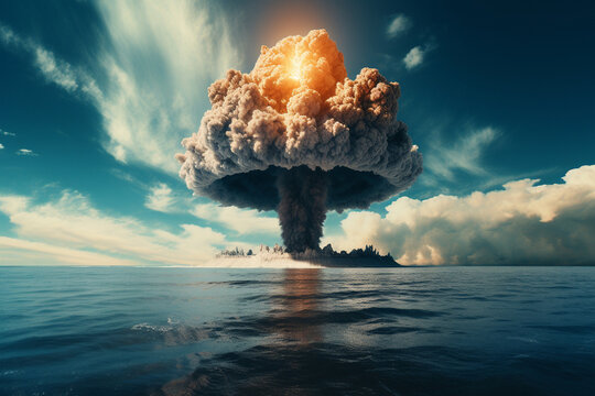 thermonuclear explosion. generative ai. nuclear mushroom. threat of nuclear war.