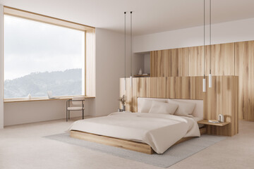 Fototapeta na wymiar White bedroom corner with wardrobe and table