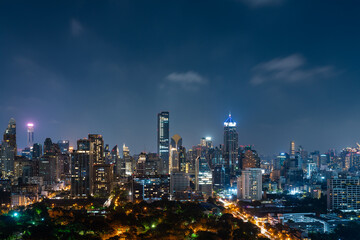 Night Bangkok city skyline with skyscrapers - obrazy, fototapety, plakaty