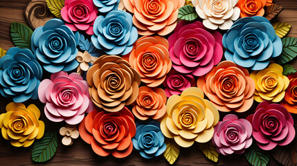 Whimsical petal palette. Multicolored 3D flowers.