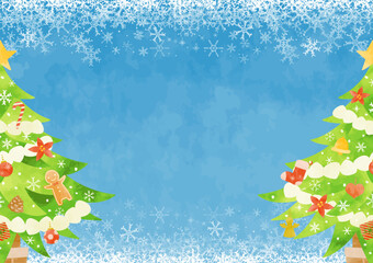 綺麗な雪の背景とクリスマスツリー