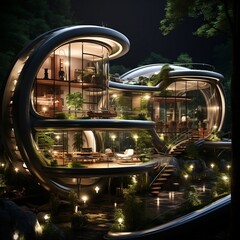 Fototapeta na wymiar An futuristic house in futuristic style