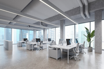 White industrial style open space office corner